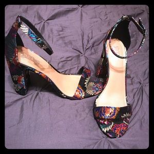 BRASH Brocade multicolored block heeled sandals